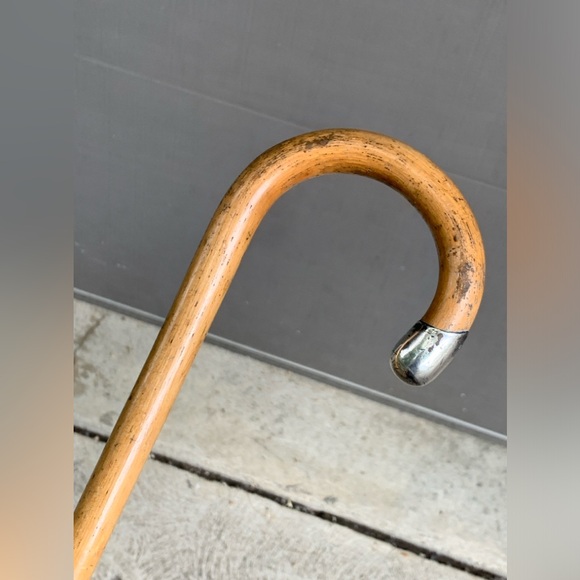 Antique Hallmarked Sterling Silver Blond Hardwood Crook Handle Walking Stick - Picture 14 of 16